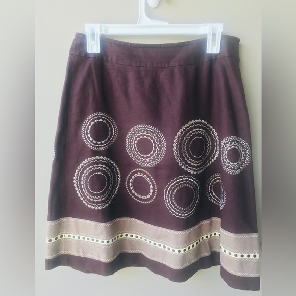 Talbots Petite Brown Linen Appliqué Full Skirt Size 8P - Picture 2 of 6